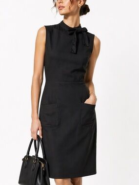 KARL LAGERFELD Paris Black Sheath Dress Bow Neck Sleeveless Pockets Size 4